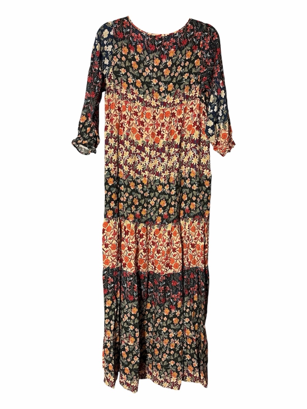 Grace & Lace Floral Sundress Maxi Dress Blue Black Bishop Sleeve - Picture 3 of 9